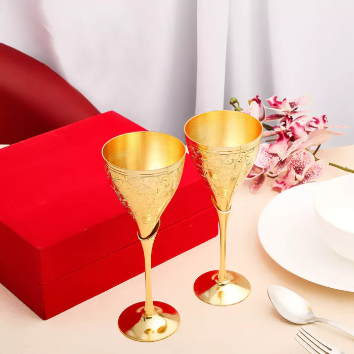 Royal Brass Wine Glass Set of 2 – Handcrafted Golden Drinkware for Elegant Serving