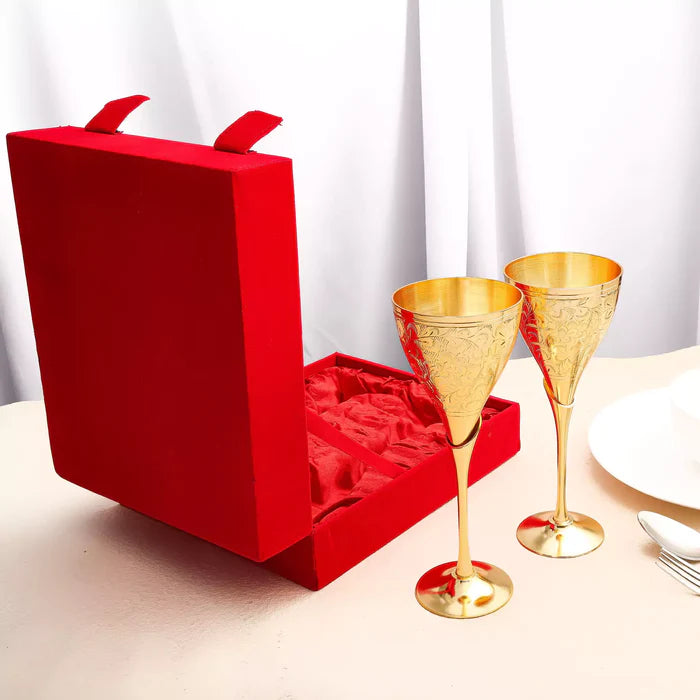Royal Brass Wine Glass Set of 2 – Handcrafted Golden Drinkware for Elegant Serving