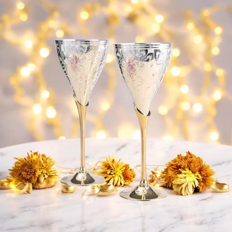Royal Handcrafted Brass Wine Glasses – Set of 2 Luxury Stem Drinkware
