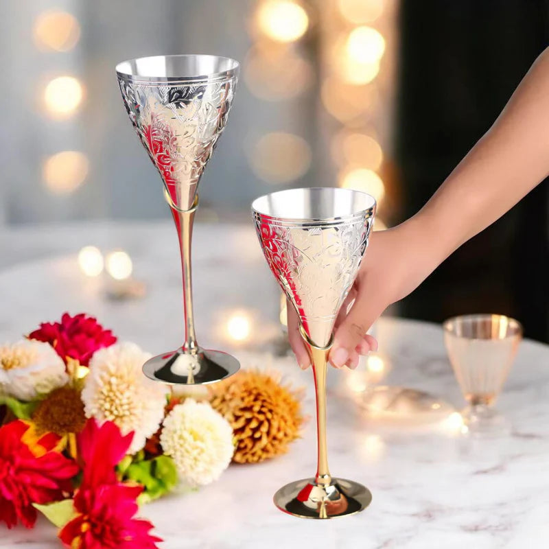 Royal Handcrafted Brass Wine Glasses – Set of 2 Luxury Stem Drinkware