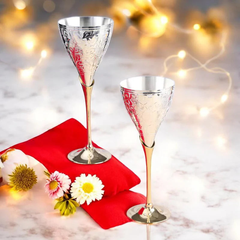Royal Handcrafted Brass Wine Glasses – Set of 2 Luxury Stem Drinkware