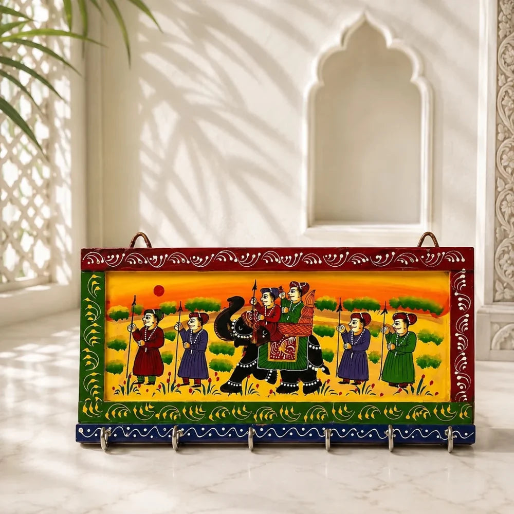 Wooden Hand Painted 6 Hooks Key Holder (12 Inch*1 In*6 Inch, Multi)