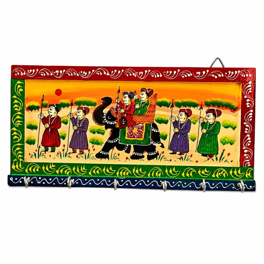 Wooden Hand Painted 6 Hooks Key Holder (12 Inch*1 In*6 Inch, Multi)