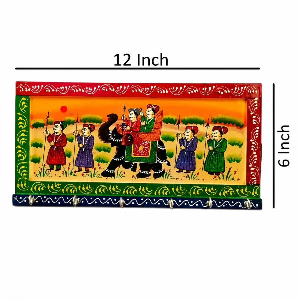 Wooden Hand Painted 6 Hooks Key Holder (12 Inch*1 In*6 Inch, Multi)